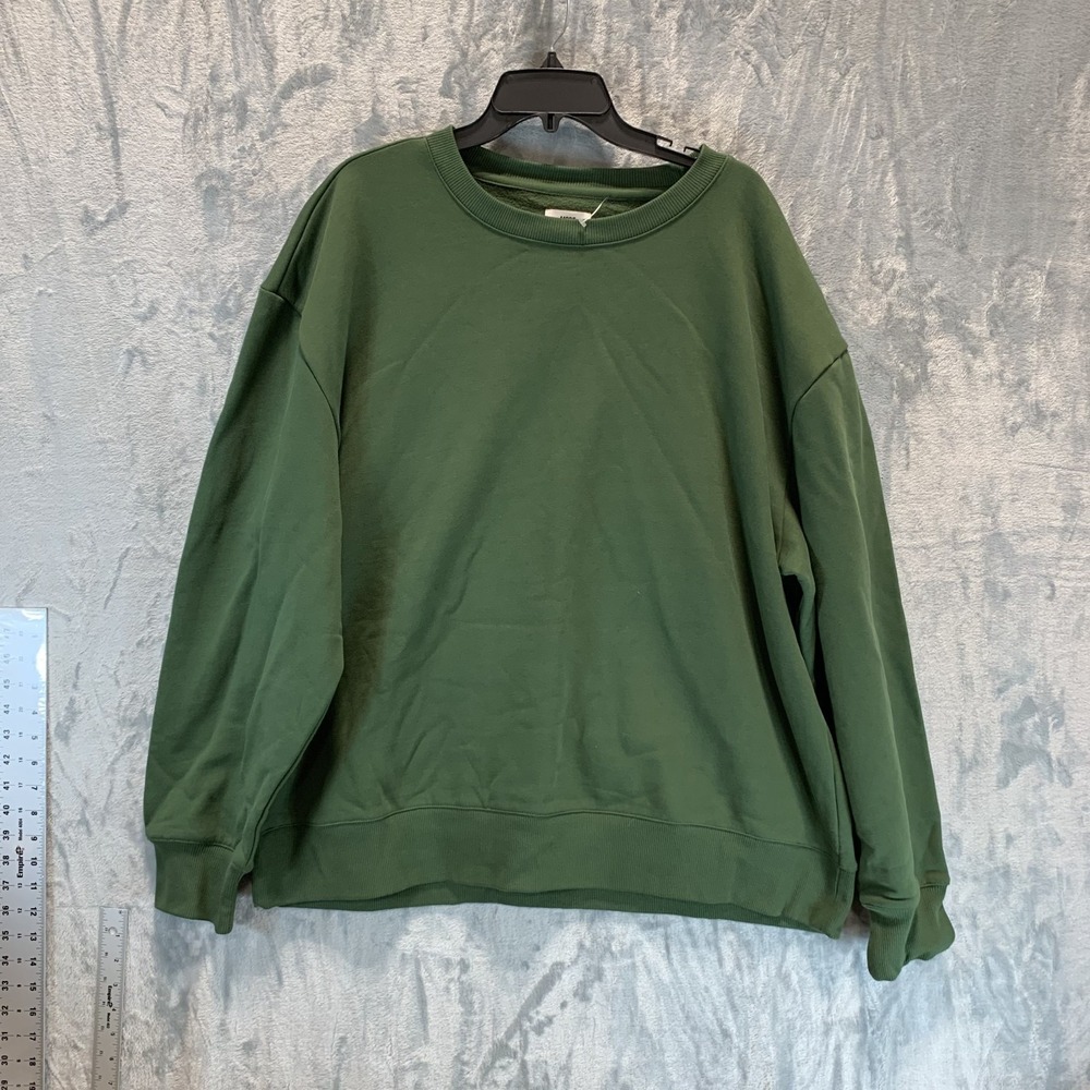 Mode of One Men's‎ Sweatshirt XXL Army Green Crew Neck Long Sleeve Fleece Thick
